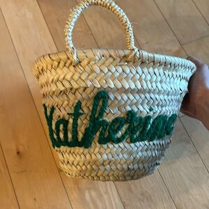 Woven straw basket / purse embroidered with Katherine